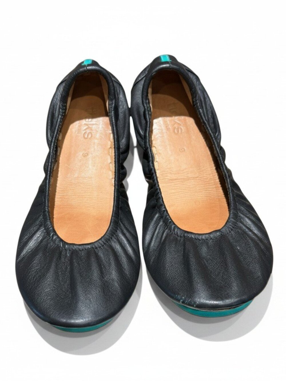 Tieks Black Leather Ballet Flats with Teal Trim Size 9
